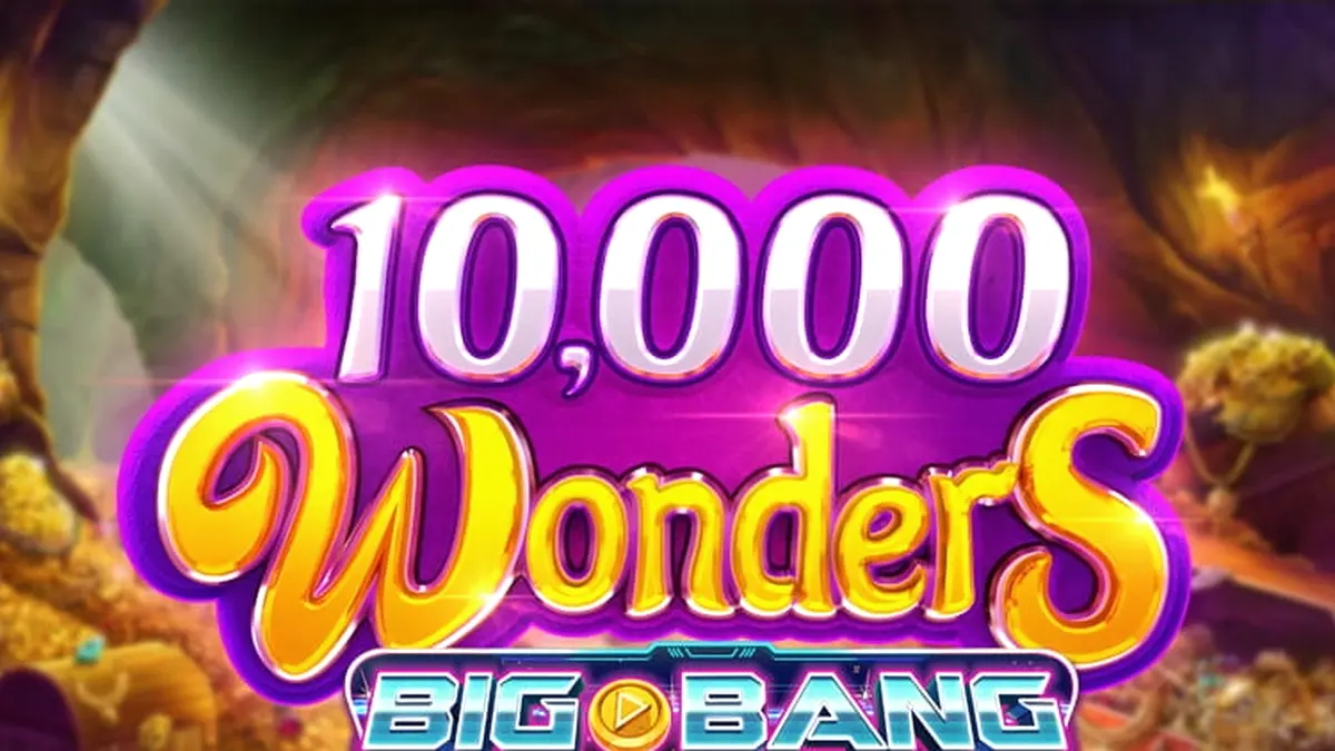 Tampilan visual permainan slot 10,000 Wonders Big Bang dengan latar belakang petualangan