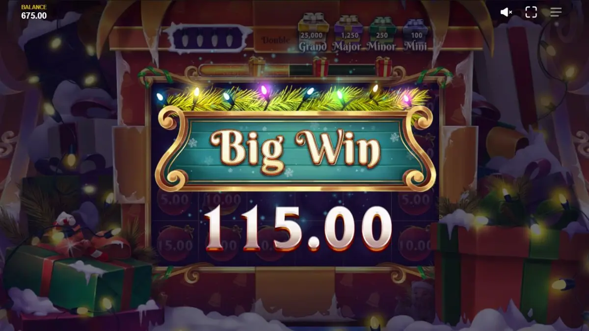 Tampilan visual slot Jingle Bells Bonanza 2 dengan suasana Natal yang meriah dan simbol-simbol emas.